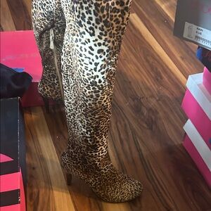 Monroe & Main Leopard Print Over-the-Knee Stiletto Boots